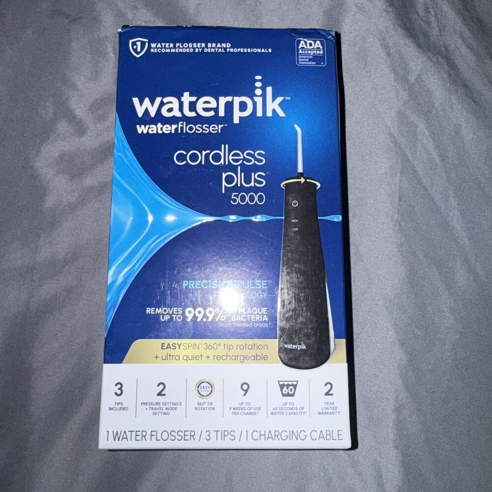 Waterpik Cordless Plus 5000 Water Flosser Jet Black Rechargeable Rotating Tip